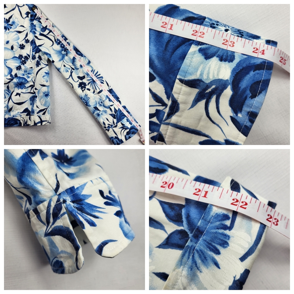 David Brooks Lightweight Floral JACKET Womens Size M Blue White Button Up Vtg - Picture 10 of 16